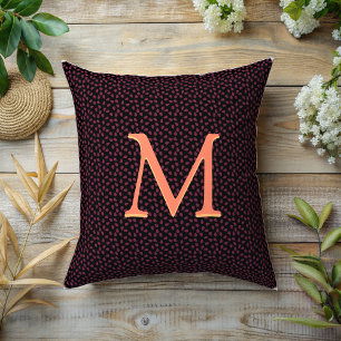 Monogram Purple petals on black Cushion