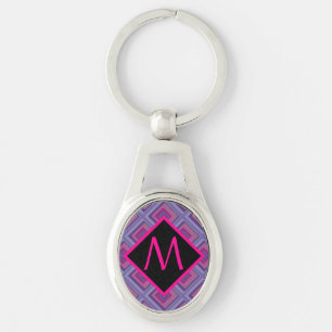 Monogram Purple Pink Diamond Chequered Pattern Art Key Ring