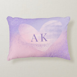 Monogram Purple Pink Gradient Heart Decorative Cushion