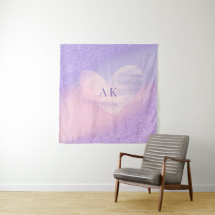 Monogram Purple Pink Gradient Heart Tapestry