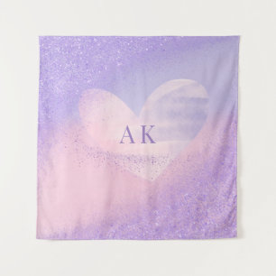 Monogram Purple Pink Gradient Heart  Tapestry