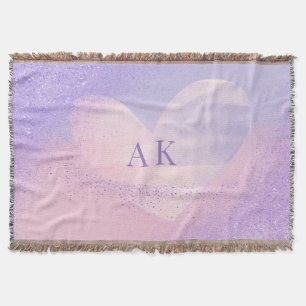 Monogram Purple Pink Gradient Heart  Throw Blanket