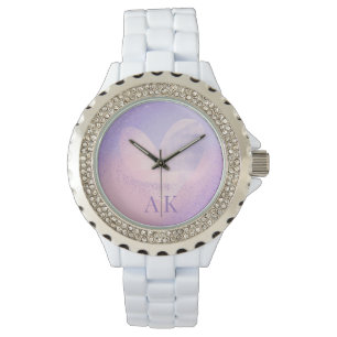 Monogram Purple Pink Gradient Heart Watch