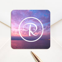 Monogram purple pink ocean sunset photography bold