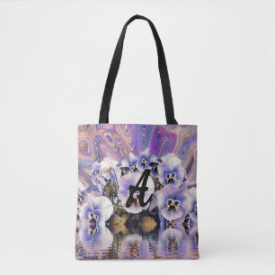 Monogram Purple Pink Pansies Water Watercolor Tote Bag