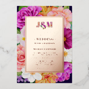 Monogram Purple Pink Roses Bold Floral Wedding
