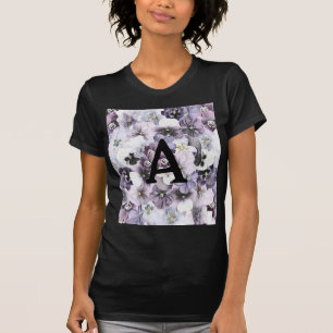 Monogram Purple Pink White Pansies Vintage Drawing T-Shirt