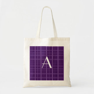 Monogram purple plaid tote bag