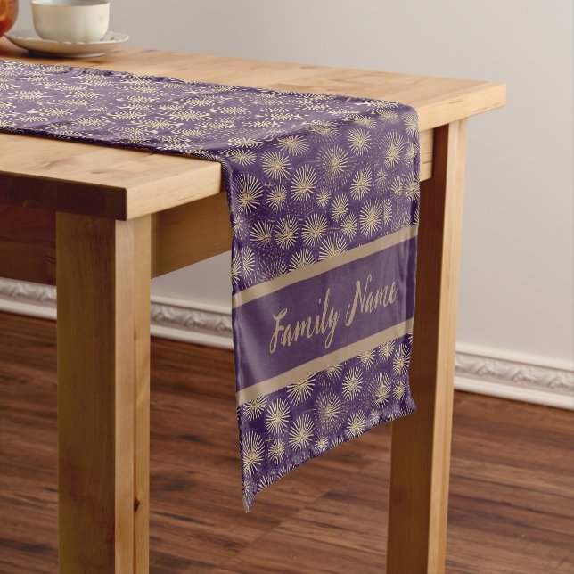 Monogram Purple Star-burst Pattern Short Table Runner (In Situ)