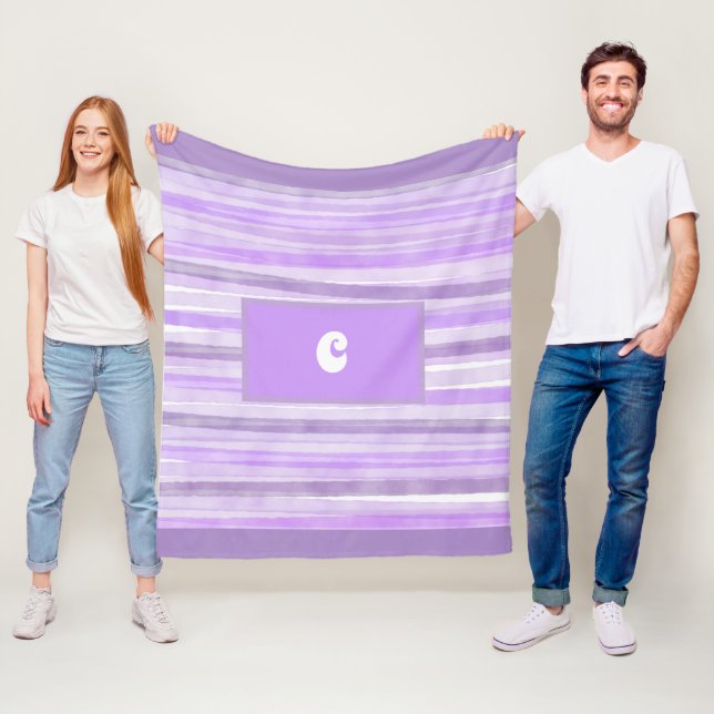 Monogram Purple Striped Custom Fleece Blanket (In Situ)