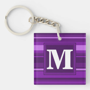 Monogram purple stripes key ring