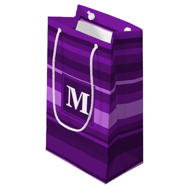 Monogram purple stripes small gift bag (Front Angled)