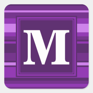 Monogram purple stripes square sticker