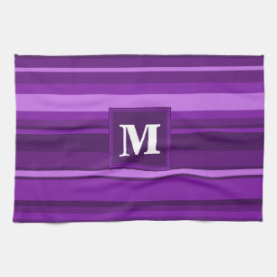 Monogram purple stripes tea towel