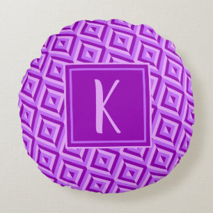 Monogram Purple Three-Tone Diamon Pattern Round Cushion
