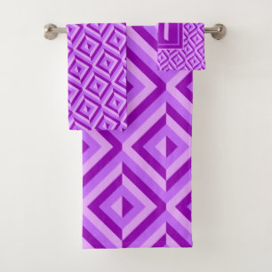 Monogram Purple Three-Tone Diamond Pattern Bath Towel Set
