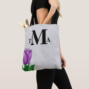 Monogram Purple Tulip Tote Bag