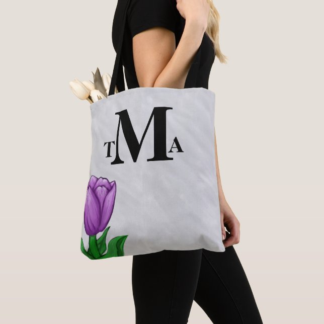 Monogram Purple Tulip Tote Bag (Close Up)