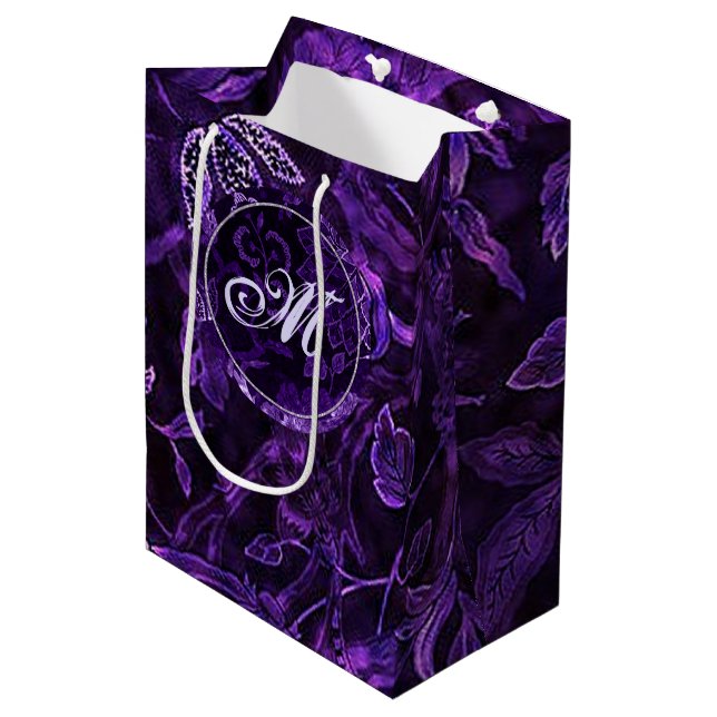 Monogram Purple Vintage Floral GIft Bag (Front Angled)