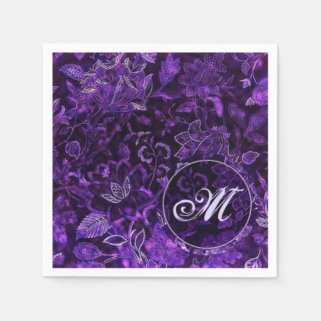 Monogram Purple Vintage Floral Napkins (Front)