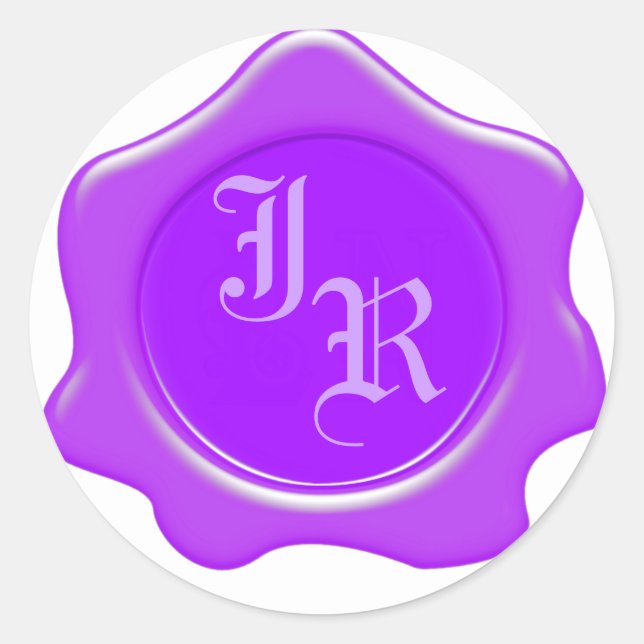 Monogram Purple Wax Seal Wedding Stickers (Front)