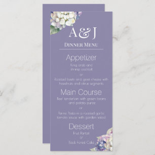 Monogram Purple & White Hydrangeas on Lavender Menu