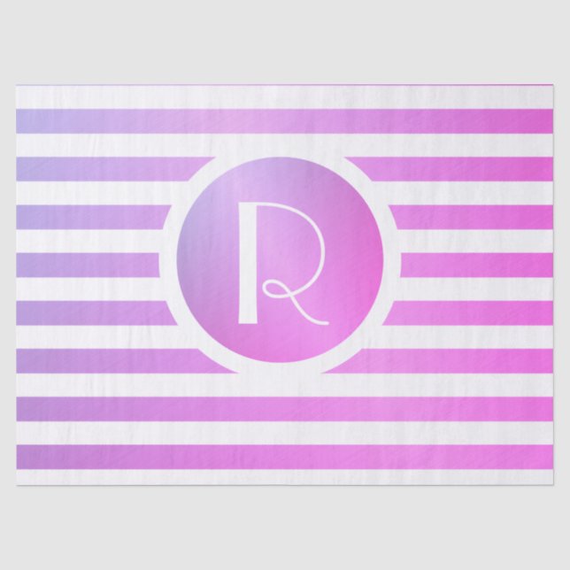 Monogram Purple & White Stripes Tissue Paper (Front)