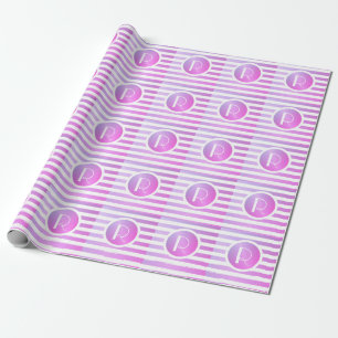 Monogram Purple & White Stripes Wrapping Paper