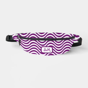 Monogram Purple White Wavy Stripes Psychedelic Bum Bags