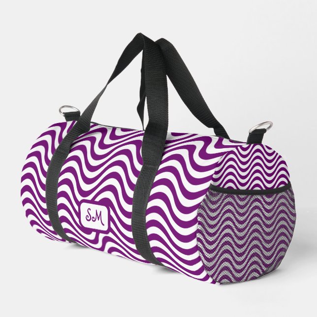 Monogram Purple White Wavy Stripes Psychedelic SM Duffle Bag (Right Corner)