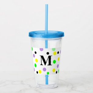 Monogram Purple Yellow Green Polka Dots Acrylic Tumbler