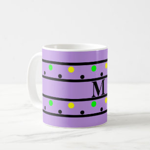 Monogram Purple Yellow Green Polka Dots Coffee Mug