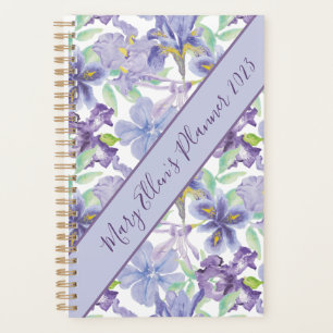 Monogram Purple Yellow Iris Floral Watercolor Year Planner