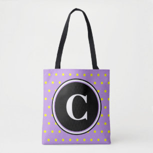 Monogram Purple Yellow Polka Dots Tote Bag