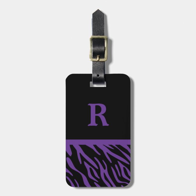 Monogram Purple Zebra Stripe Luggage Tag (Front Vertical)