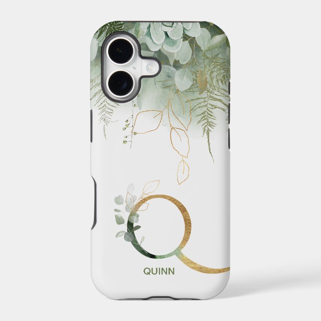 Monogram Q Elegant Greenery Case-Mate iPhone Case (Back)