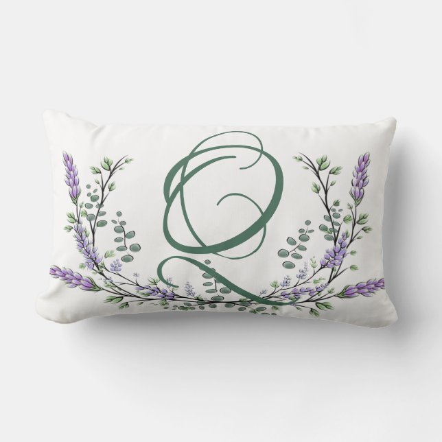 Monogram Q Lavender Eucalyptus Lumbar Cushion (Front)