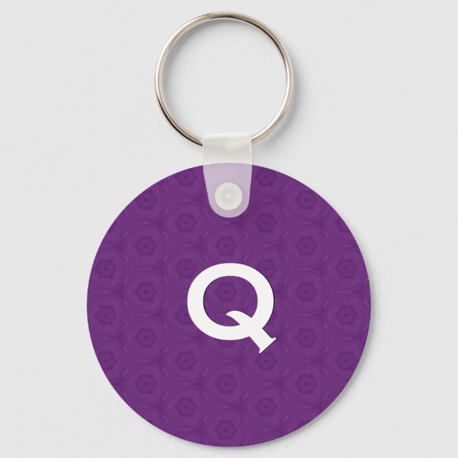 Monogram Q or Any Initial Purple 3D Effect C311 Key Ring (Front)