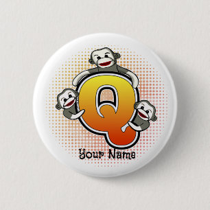 Monogram Q Sock Monkey 6 Cm Round Badge