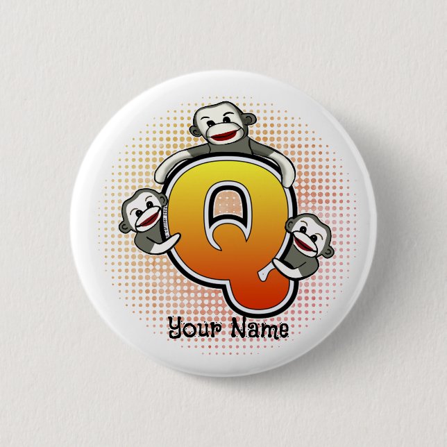 Monogram Q Sock Monkey 6 Cm Round Badge (Front)