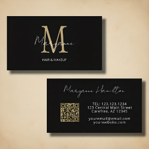 Monogram QR Code Black Gold Business Card