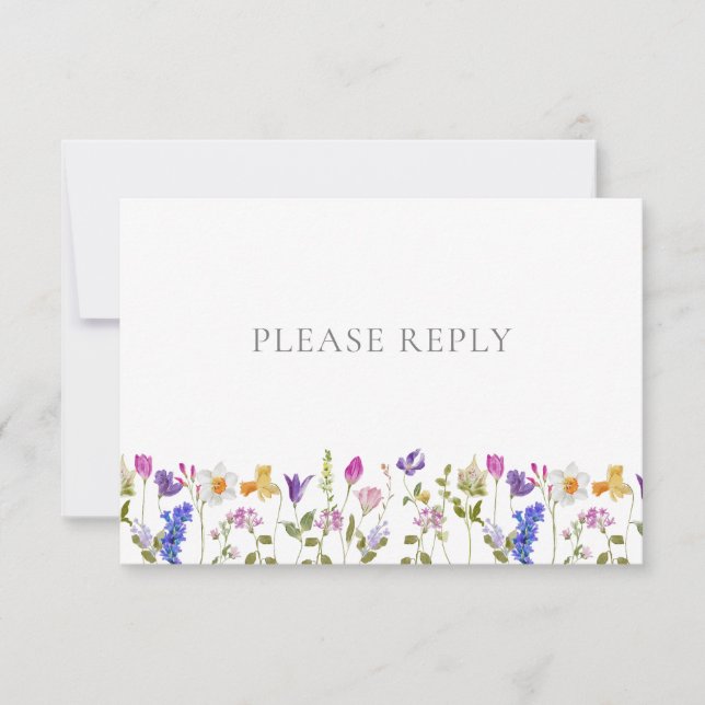 Monogram QR Code Colourful Garden Vintage Wedding RSVP Card (Front)