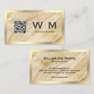 Monogram QR CODE Gold Marble Business Card