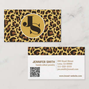 Monogram QR Code Leopard Print Rockabilly Pattern Business Card
