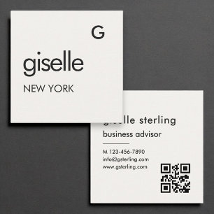 Monogram QR Code Luxury Elegant Minimalist  Square Business Card
