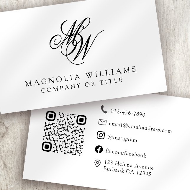 Monogram QR Code Minimalist Business Card (Creator Uploaded)