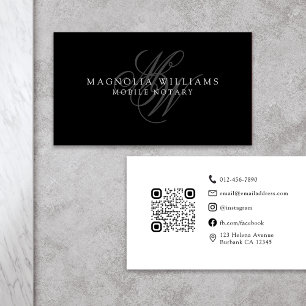 Monogram QR Code Minimalist Public Notary Business Card