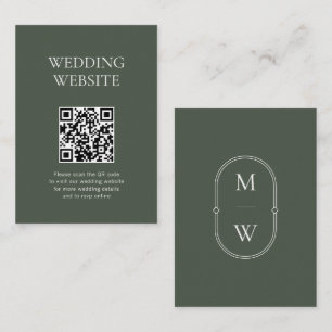 Monogram QR Code Moss Green Wedding Website Enclosure Card