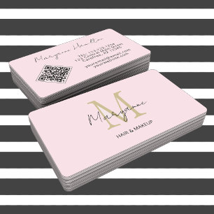 Monogram QR Code Pink Business Card