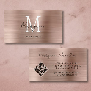 Monogram QR Code Rose Gold Business Card